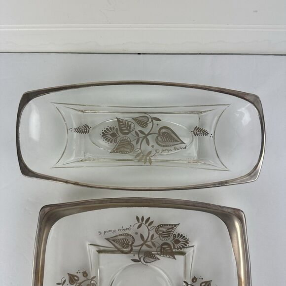 Lot: 3 Vintage Georges Briard Silver Damask Glass Serving Dish Trays MCM Hostess - Picture 4 of 10